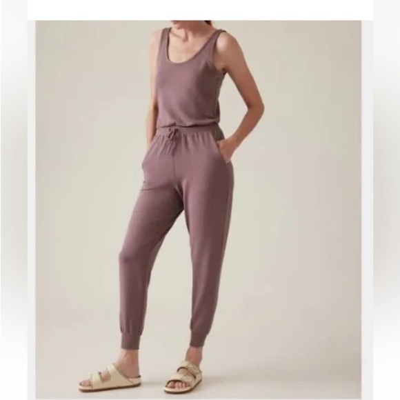 ATHLETA French Terry Balance Jumpsuit Tawny Rose Mauve Pink Color L Athleisure - Picture 5 of 16